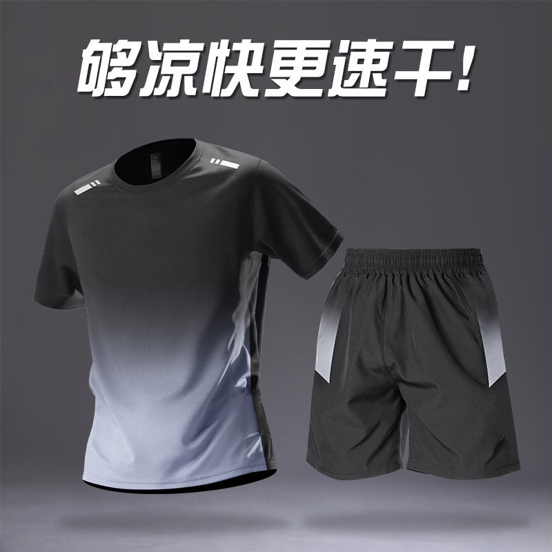 Trajes deportivos para hombres hielo veloz ropa seca camiseta de fitness correr mangas cortas pantalones cortos trajes de entrenamiento fábrica transfronteriza al por mayor
