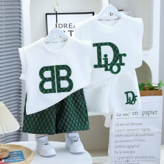 2025年子供服男の子ベストセット男児薄手服子供クールでハンサムな夏服ツーピースセット流行スタイル