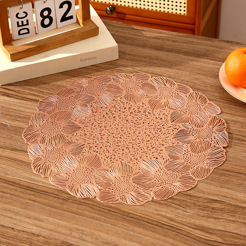 Transfronterizo Amazon anillo de flor redonda hoja PVC mantel mantel creativo pétalo de alta calidad ligero restaurante de lujo cojín de aislamiento al por mayor