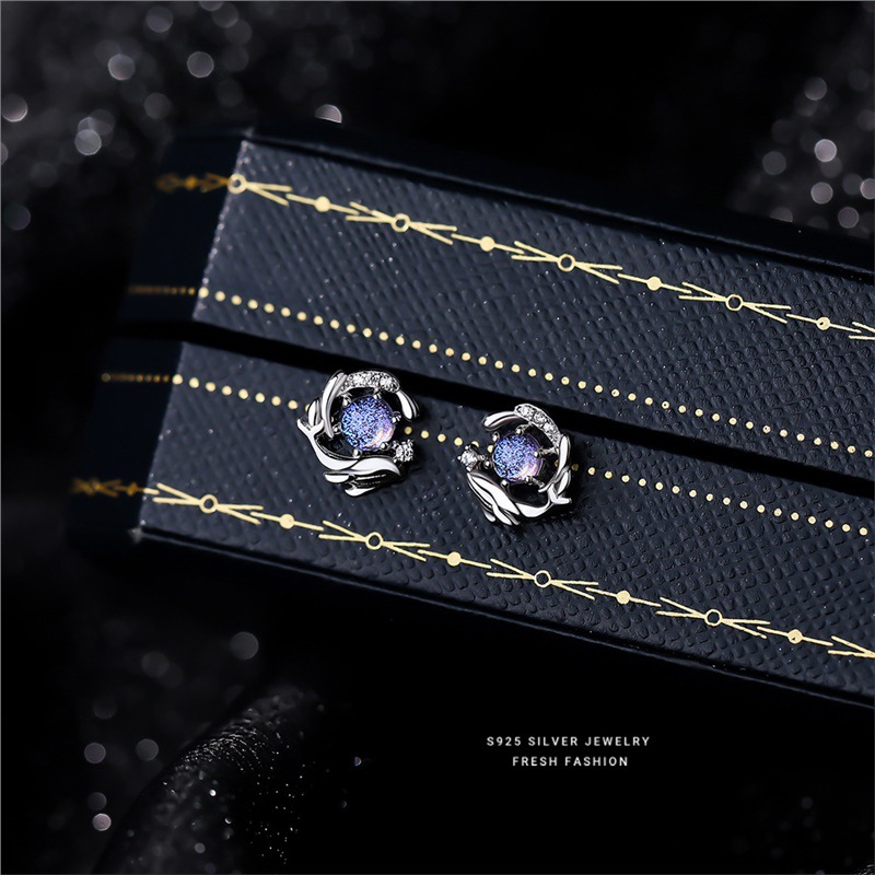 S pierre de verre en argent pur, comme une baleine entrant dans la mer, boucles d'oreilles 52 Hz pour femmes, boucles d'oreilles à la mode et de niche,_voghion.com