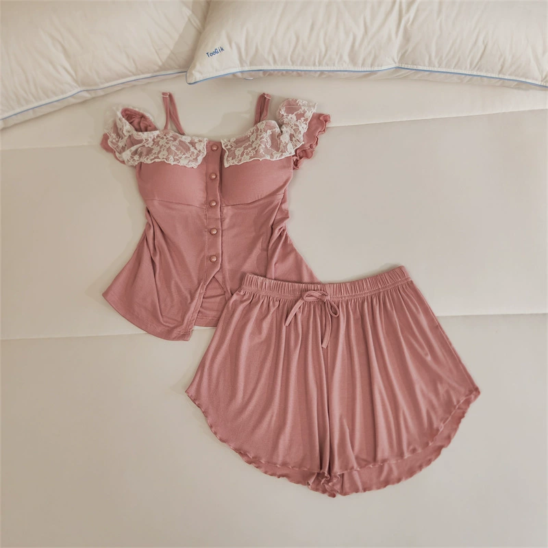 Топ с чашками, весна-лето пижама, кружевной тонкий милый сексуальный комплект, интернет‑славы, лифтинг-эффект