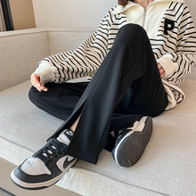 实拍3XL孕妇秋冬季外穿开叉裤加厚华棉牛奶丝复合阔腿大码休闲装