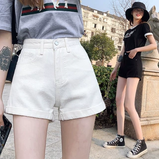 高腰牛仔短裤女2021夏新款韩版百搭宽松网红显瘦卷边阔腿热裤子潮