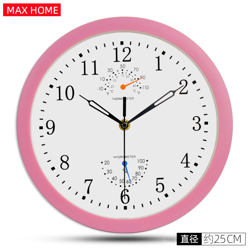Amazon suministro de plástico Reloj de pared con higrómetro simple moderno dormitorio mudo Reloj de pared reloj