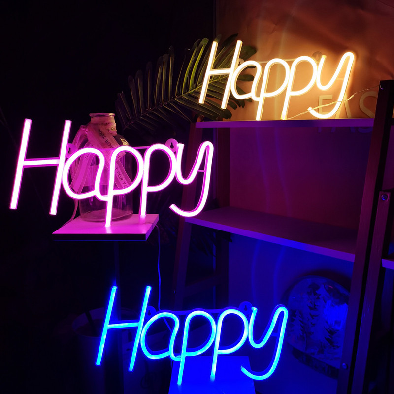 LED Letters happy Neon Lights Wall Styling Colorful Lights Home Atmosphere Lights Holiday Party Bar Room Decoration