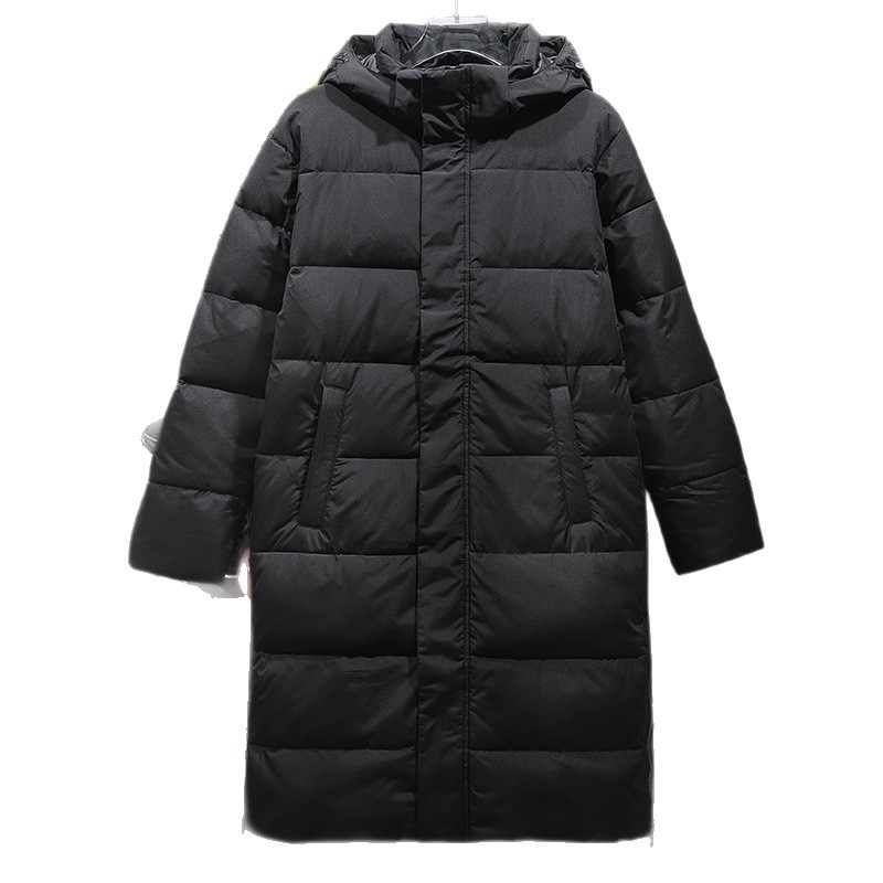 Invierno transfronterizo chaqueta de pluma media larga con capuzas para hombres y mujeres gruesa y cálida chaqueta de pluma blanca con chaqueta de trabajo de tamaño grande