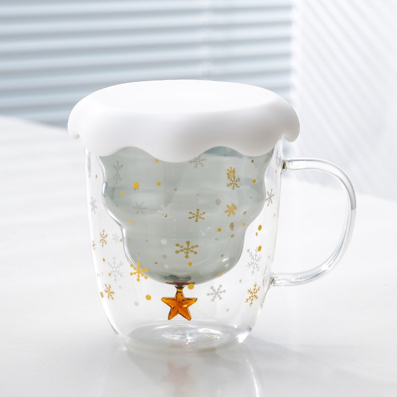 Taza de Navidad en línea en tazas de deseos de Navidad de dibujos animados tazas de regalo encantadoras tazas de agua caseras de doble vidrio