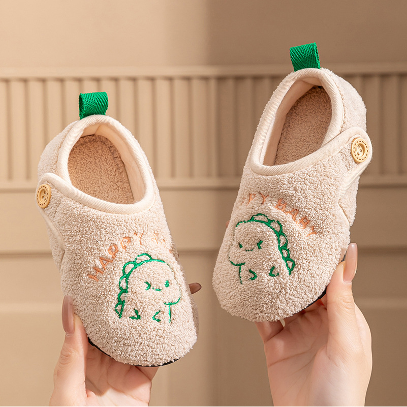 Children's Cotton Slippers with Heel, Autumn and Winter Indoor Home Floor Slippers for Girls and Boys, Baby Slippers, Kids' Furry Shoes