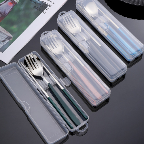 Manufacturer direct supply Korean portable tableware three-piece set 304 stainless steel chopsticks fork spoon travel tableware set