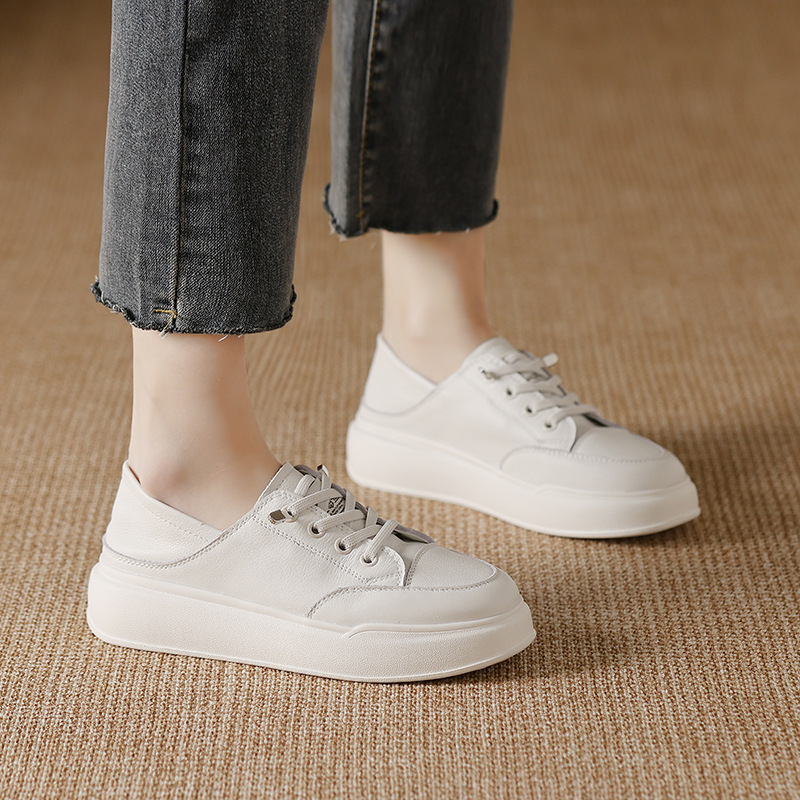 First-Layer Cowhide 2025 Spring and Autum New White Shoes for Women Genuine Leather Versatile Soft-Soled Casual Sports Thick-Soled Sneakers for Women