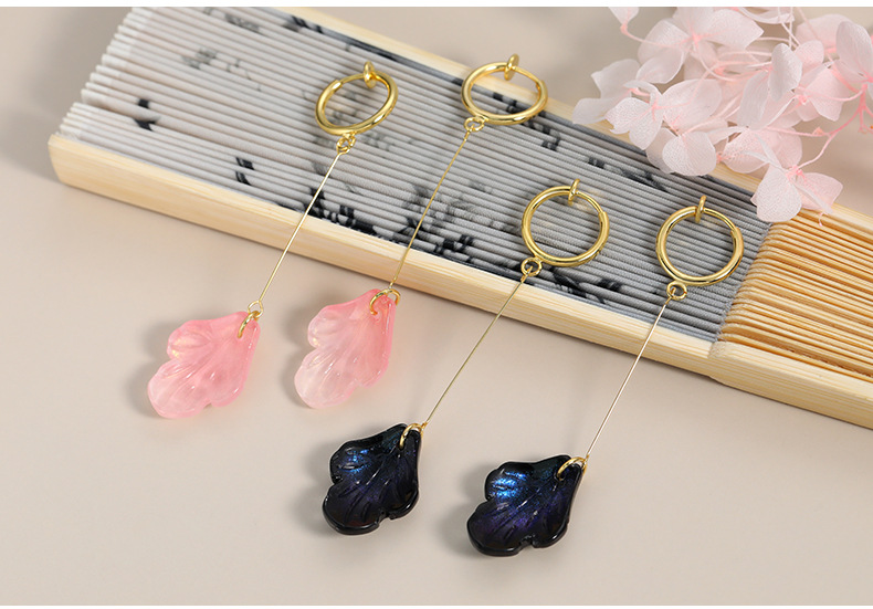 1 Pair Quantity 1 Pair Elegant Petal Leaf Resin Glass Titanium Steel Drop Earrings Ear Cuffs