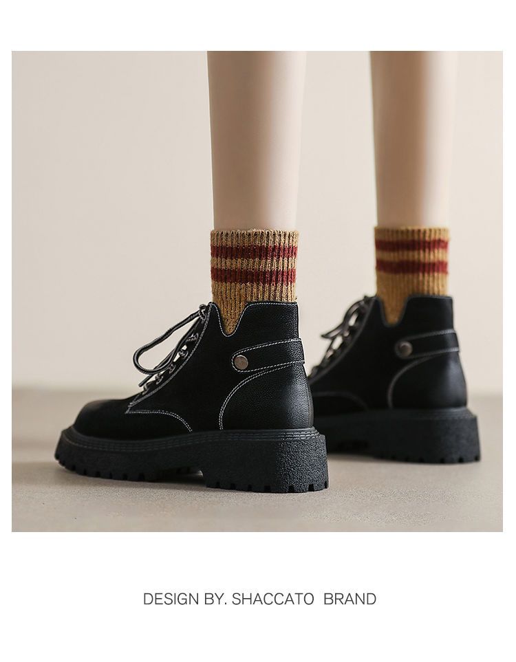 Versatile Women's Ankle Boots With Thick Sole Lace-up Autumn Style_voghion.com