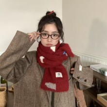 冬季爆款韩版红色羊毛混纺围巾女学生保暖针织围脖百搭加厚围巾