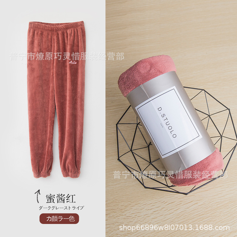 Pantalones de pijama de franela de coral de dibujos animados, pantalones de pijama de hombre, pantalones de invierno de otoño de mujer, pantalones caseros