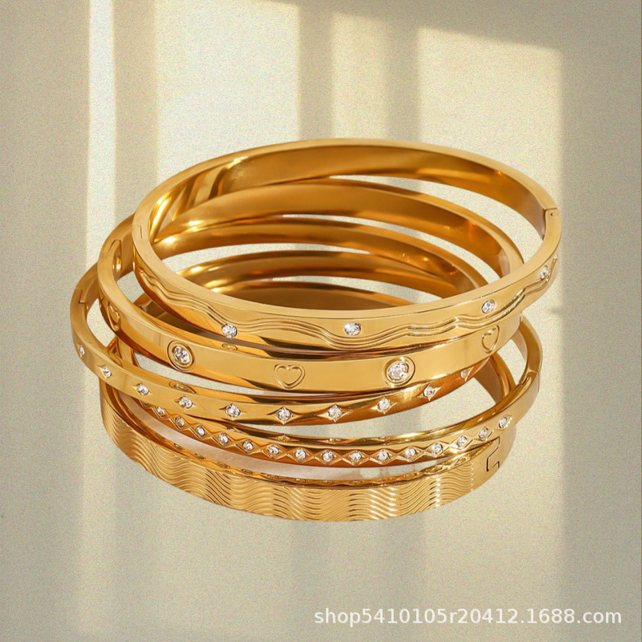 Pulsera de circón de acero inoxidable europeo y americano pulsera con hebilla pulsera pulsera de nicho pulsera de acero de titanio pulsera transfronteriza A