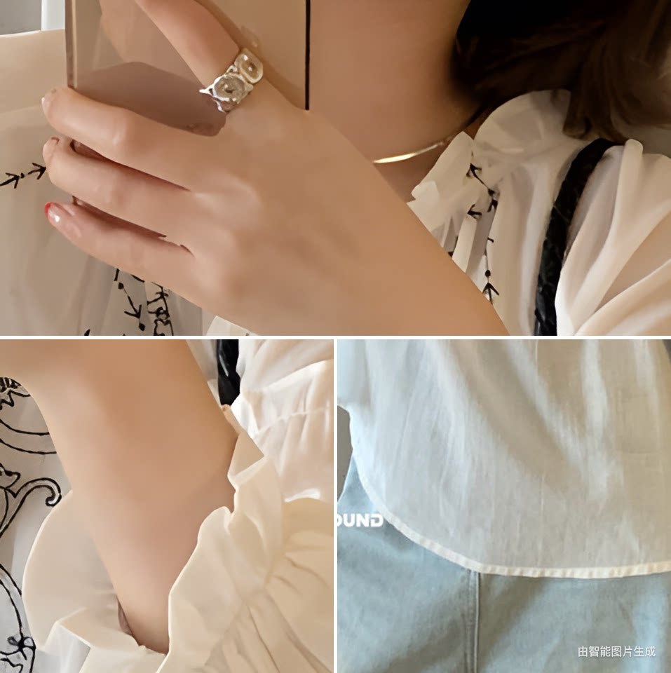 Áo sơ mi nữ tay dài thêu ren cổ điển phong cách Pháp — trắng ngà chi tiết 9