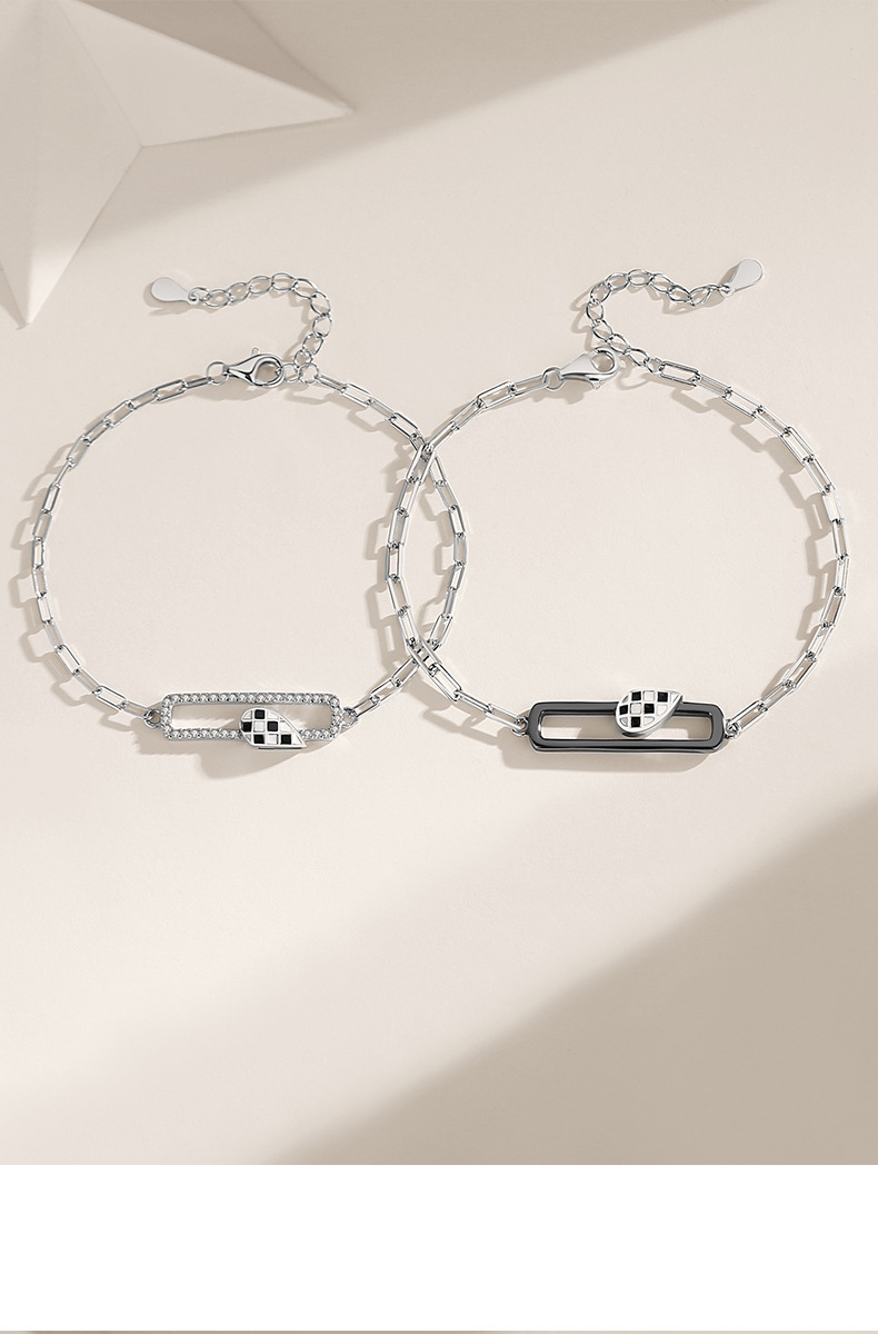 Fashion Plaid Heart Shape Sterling Silver Inlay Zircon Bracelets