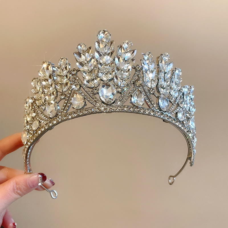 31# Diadema-Corona de trigo con gota de agua ovalada de diamante plateado