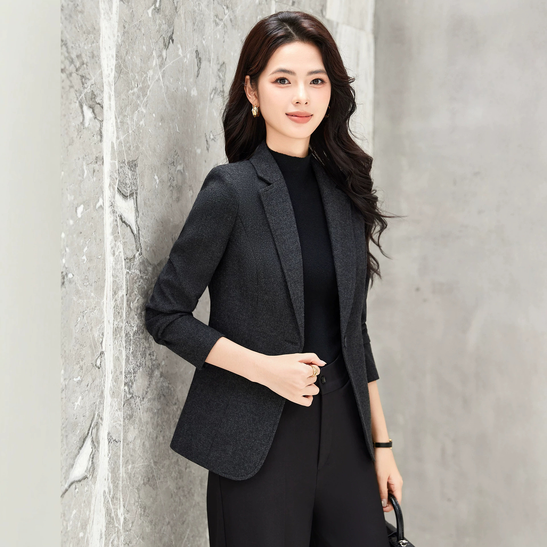 商务风羊毛呢西装外套女秋冬厚款气质高级感小个子职业装西服套装