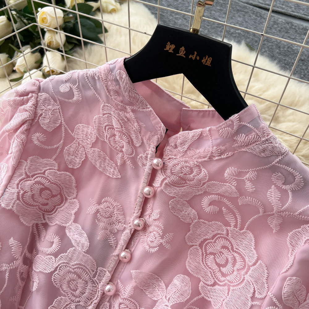 Elegant Lace Embroidered Dress for Women High-Waisted A-Line Skirt Summer Suitable for Commuting And Banquets_ecoleips.com
