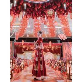 纱幔装饰防水布料婚庆背景吊顶红色古风婚礼屋顶直播中国风布幔纱