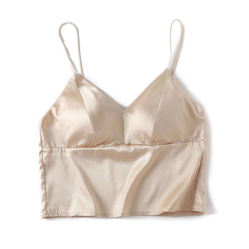 Mulberry Silk French Triangle Cup Sexy Short Sling Solid Color Silk Satin Women's Underwear Base Outer Wear Tube Top