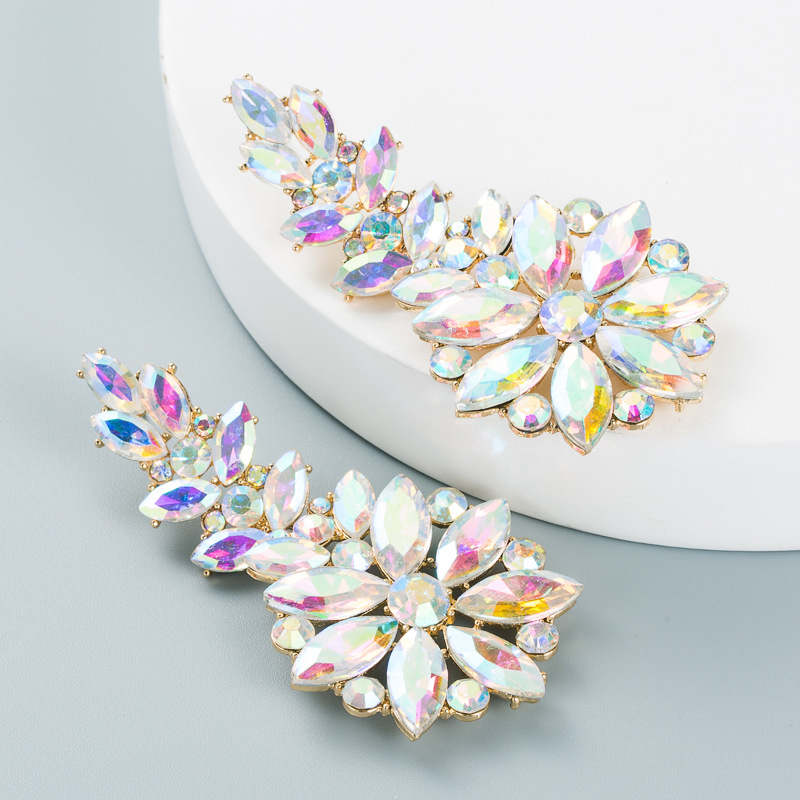 Fashion Color Rhinestone Long Geometric Flower Earrings Wholesale Nihaojewelry display picture 8