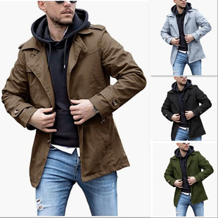 Cross-Border spring and autumn men's coat Amazon mid-length windbreaker European and American independent station popular single four-color eight-size factory delivery