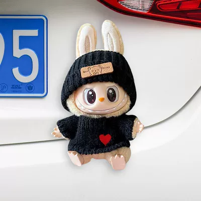 Doll Women's Special Car Interior, Seat belt shoulder pad - bear-logo-black-hat-black-sweater-labubu-car-tail-hanging-no-specifications