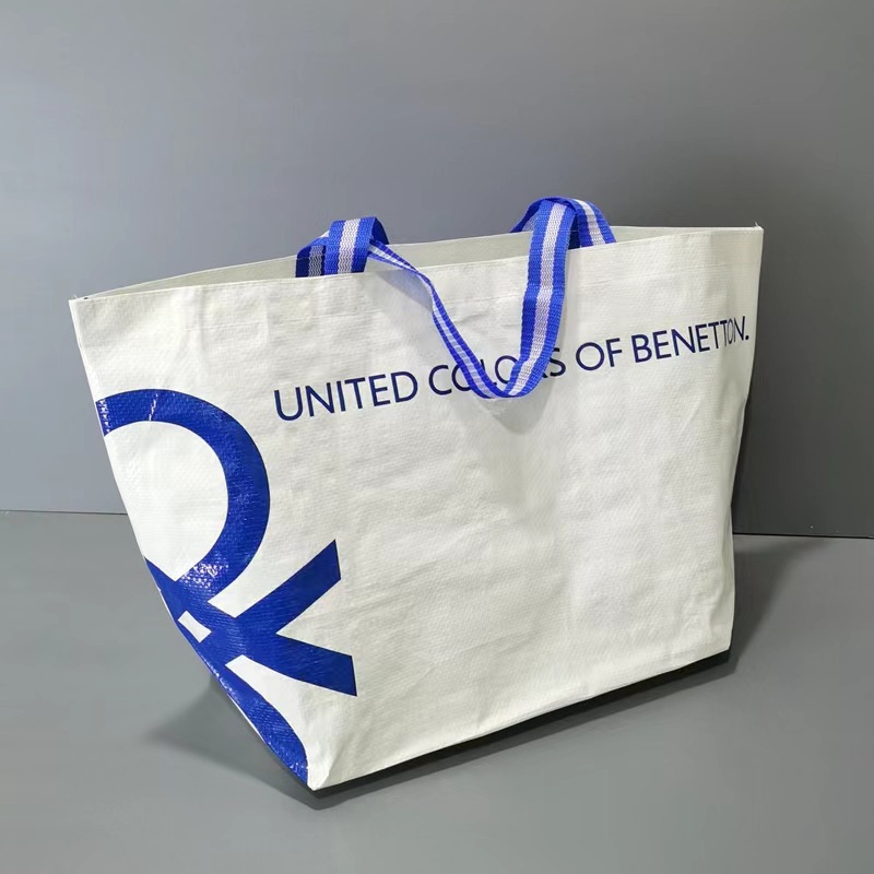 大容量覆膜编织蓝白织带手提拉链包亚马逊铝箔船型保温包冰包