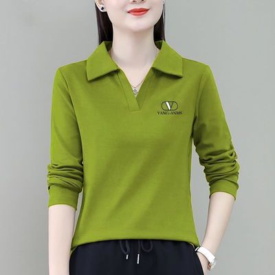长袖T恤秋冬女装洋气百搭打底衫内搭中年妈妈polo衫大码宽松上衣|ru