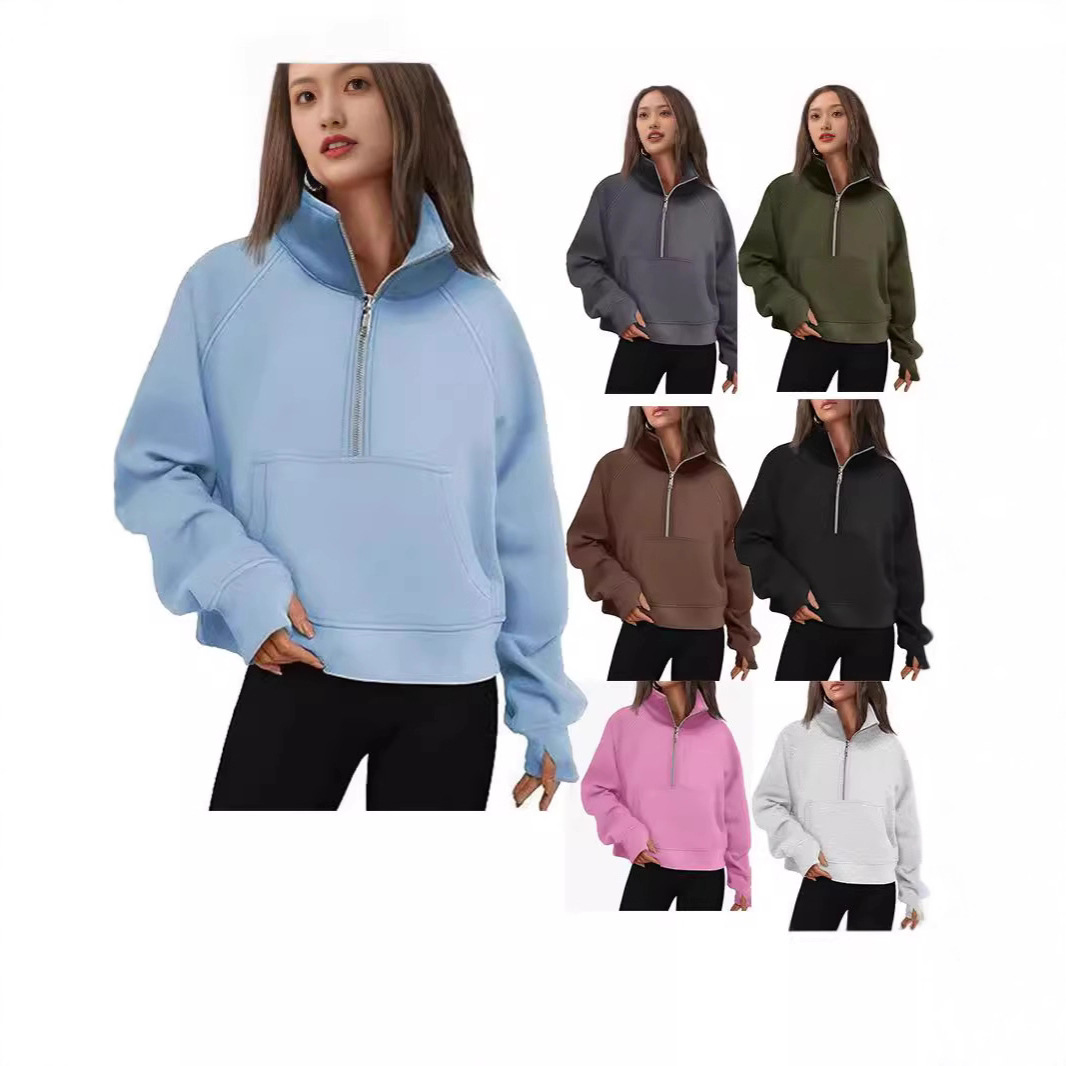 Cross-border Amazon Europe and the United States raglan sleeve women's autumn and winter fleece loose coat semi-zipper shirt long sleeve sweater European size