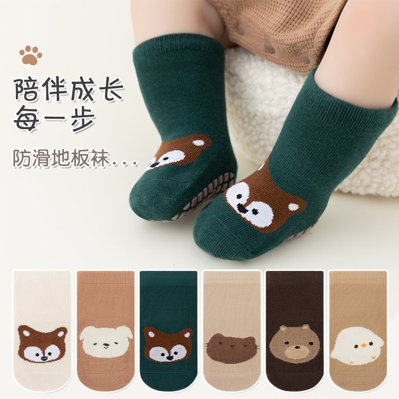 跨境专供儿童袜子春秋款中筒点胶隔凉防滑地板袜男女婴儿宝宝学步