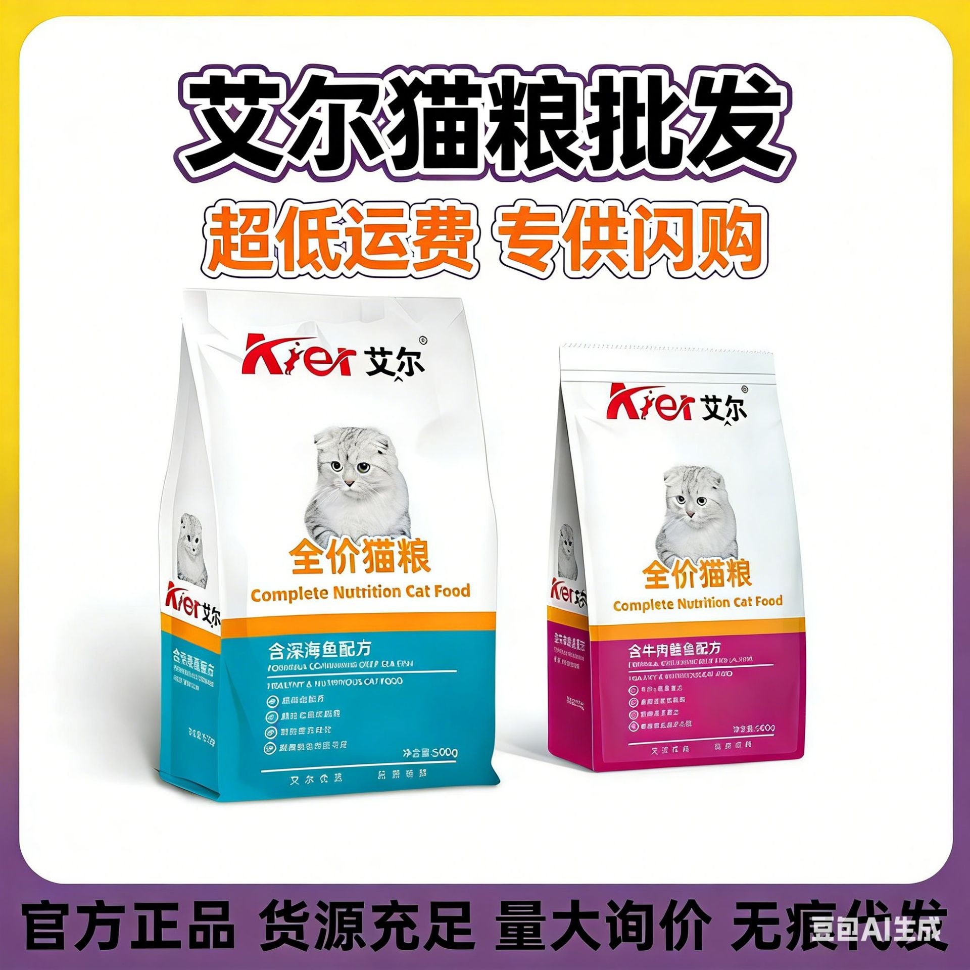 Alimento para gatos Aier, venta directa del fabricante, pescado de aguas profundas, ternera, salmón, 500g, alimento completo para gatos adultos y cachorros, precio completo, venta al por mayor, envío gratis