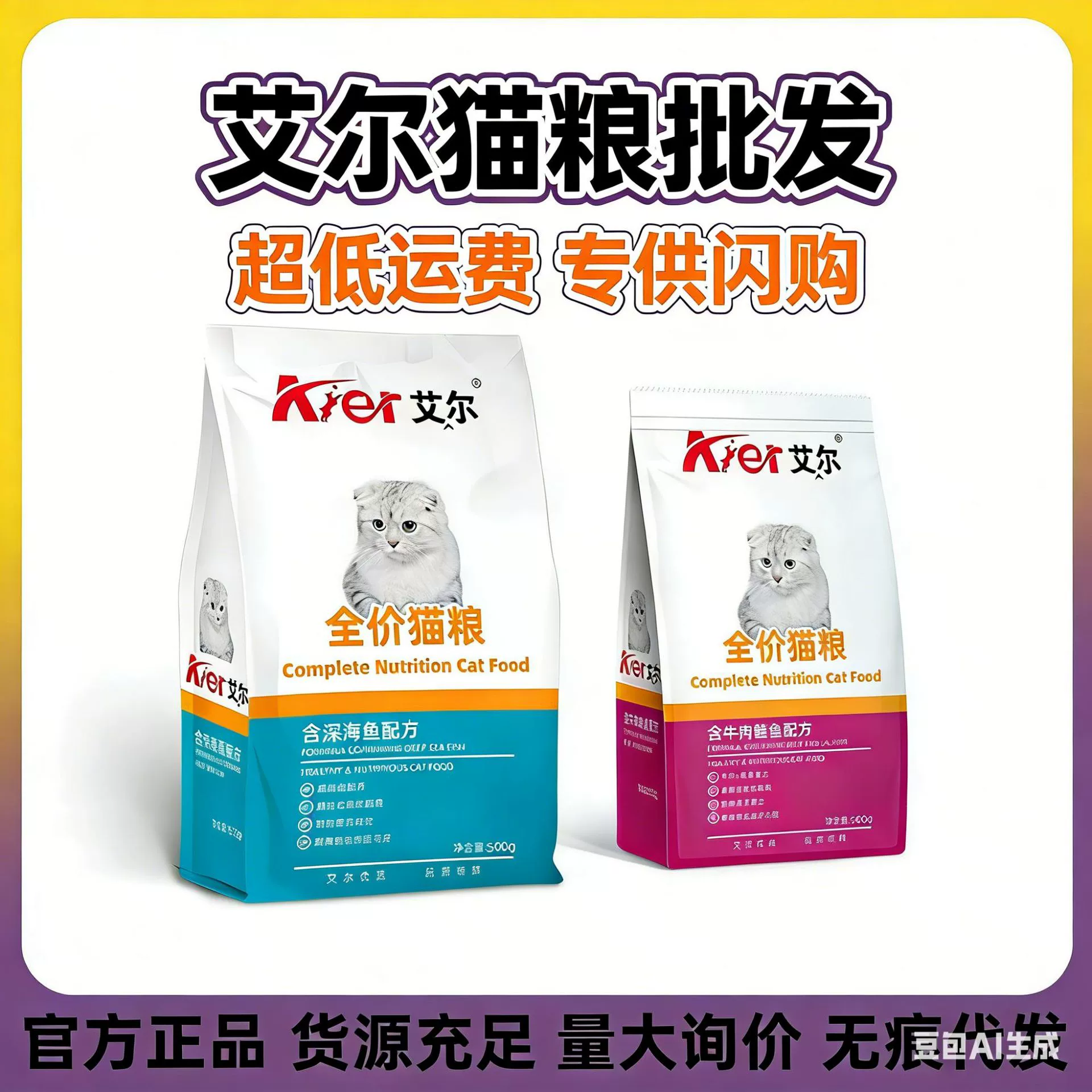 Корм для кошек Aier: прямые продажи от производителя, глубоководная рыба, говядина, лосось, 500 г, для взрослых кошек и котят, полнорационный, оптом, бесплатная доставка