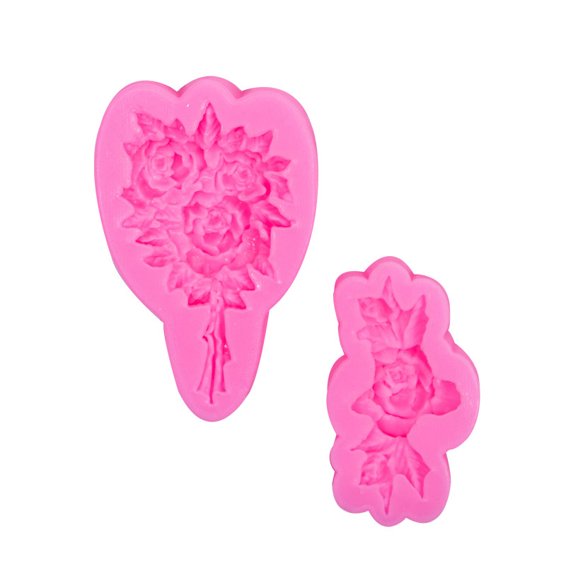Vintage fondant pastel Rosa flor hoja ramo flor racimo pastel borde decoración chocolate arcilla molde