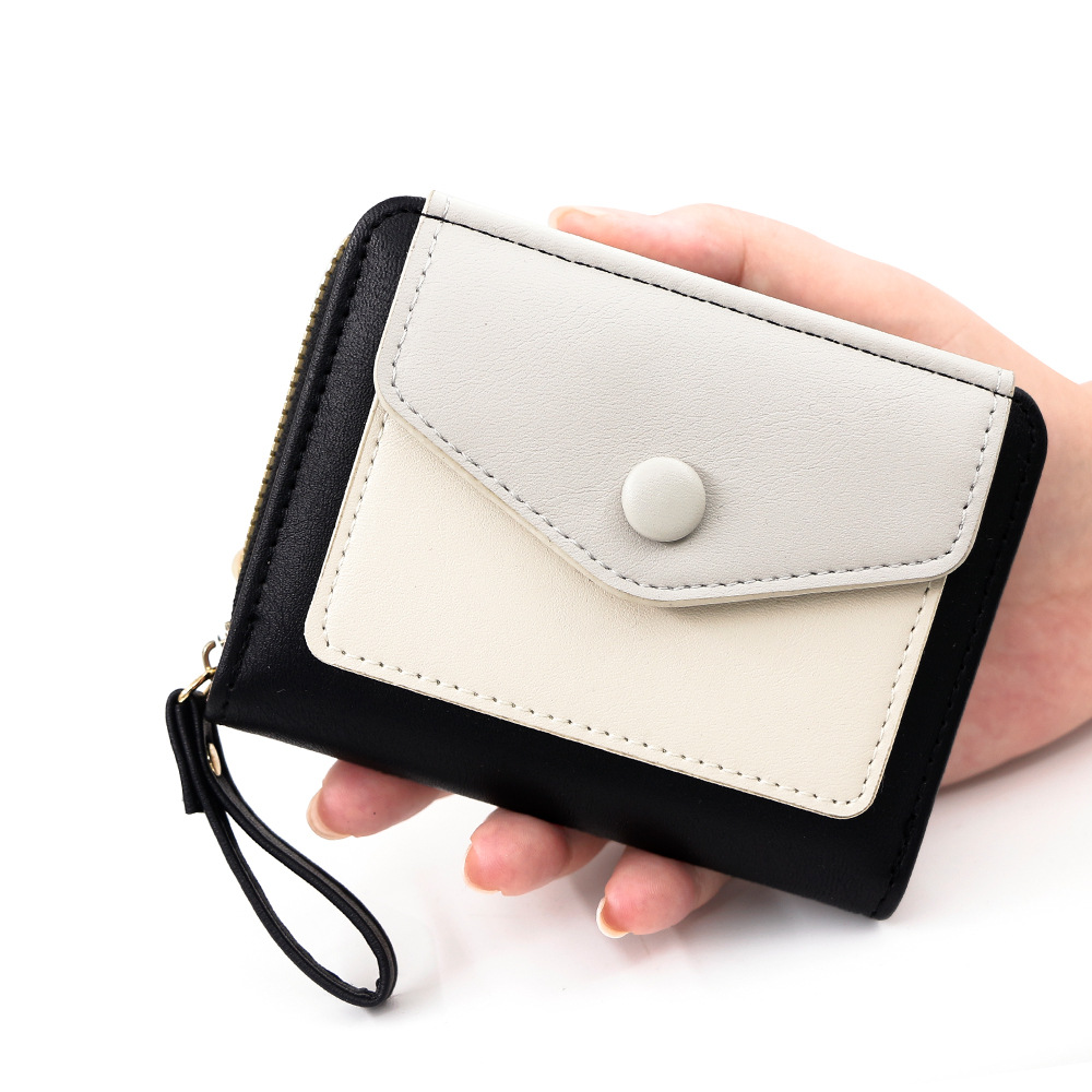 Cartera corta de mujer fresca y simple pu color contrapeso bolsa de tarjetas de órgano macarón bolsa de mano bolsa de cambio bolsa de cremallera