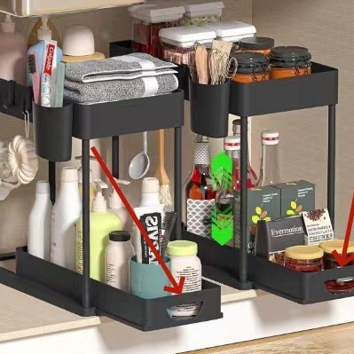 Transfronterizo TEMU Amazon estante de almacenamiento deslizante estante de almacenamiento tipo extracción estante de almacenamiento de lavabo de cocina de baño