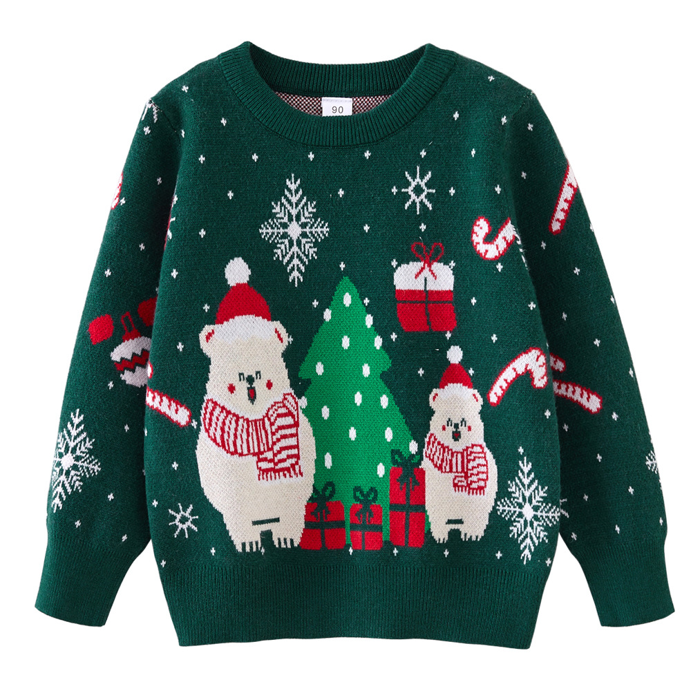 Navidad 2023 Otoño e Invierno jacquard suéter para niños cuello redondo Jersey niños y niñas suéter de fondo entrega de una pieza