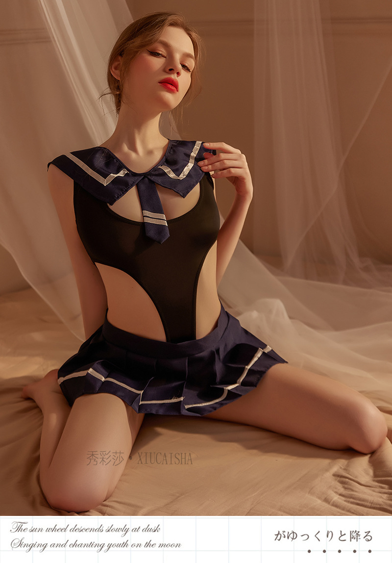 Sailor Schoolgirl Costume Set with Mini Skirt and Striped Socks — detail image 14