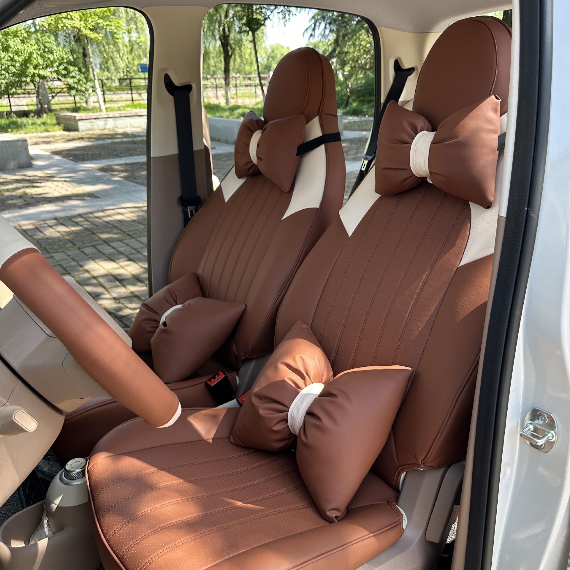 Hongguang MINI EV: Wuling Modelə uyğun (Original) oturacaq örtükləri - xh-deluxe-beige-coffee-full-cover-4th-gen-hongguang-mini