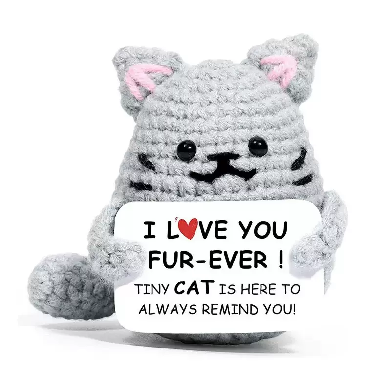 跨境亚马逊热销新品可爱小猫手工钩织毛线玩偶摆件正能量毛线娃娃