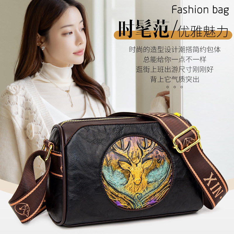 Bolso de mujer transfronterizo nuevo estilo nacional artístico bolso de Madre en relieve de moda bolso de hombro de alto sentido bolso de mensajero de temperamento versátil
