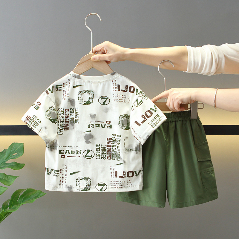 7867 Traje de verano para niños 2025 Nuevo estilo para niños Ropa de verano fresca y de moda Baby Fried Street Traje de dos piezas