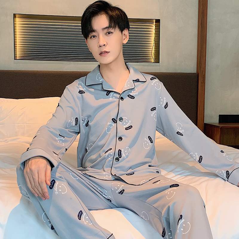 Pajamas Men's Spring and Autumn Cotton Long Sleeve Thin Cotton plus size Autumn and Winter Home Clothes suit Men's Winter