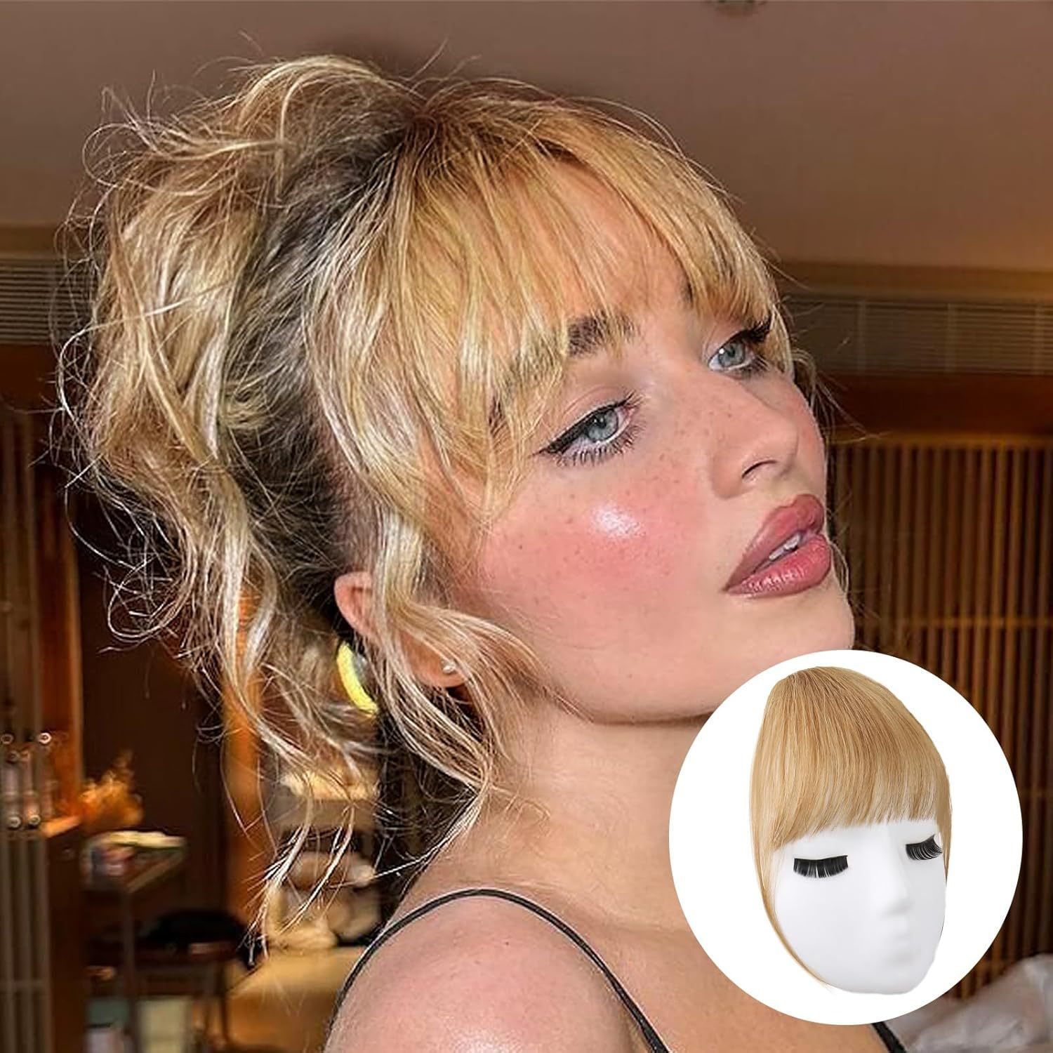 Todo el cabello real aire flequillo femenino invisible sin costuras frente peluca de cabello real tejido a mano peluca de cabello real flequillo falso francés