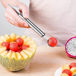 Stainless Steel Household Watermelon Dig Ball Spoon Double-head Carving Knife Ice Cream Dual-purpose Fruit Ball Spoon Fruit Platter Fruit Cutter