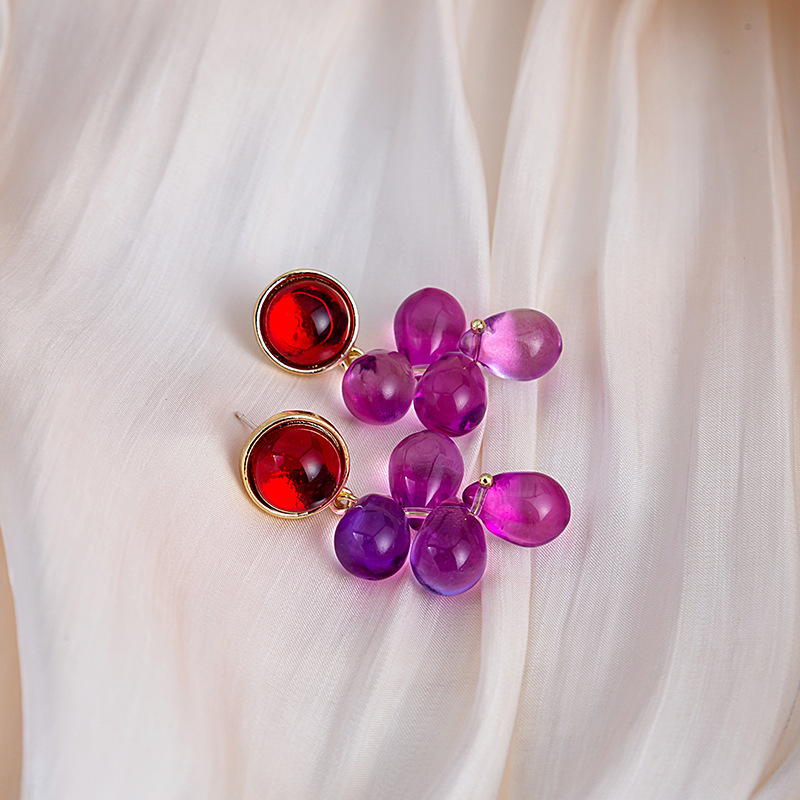 Fashion Retro Green Purple Crystal Grape Simple Alloy Earrings display picture 5