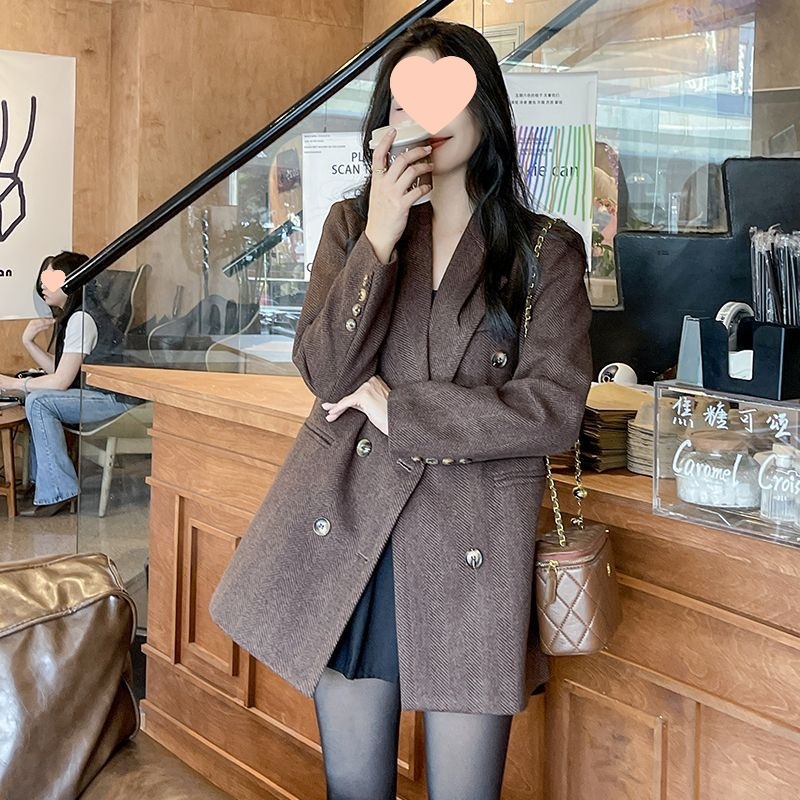 2025新款秋季感毛呢小个子西装式大衣中长款外套