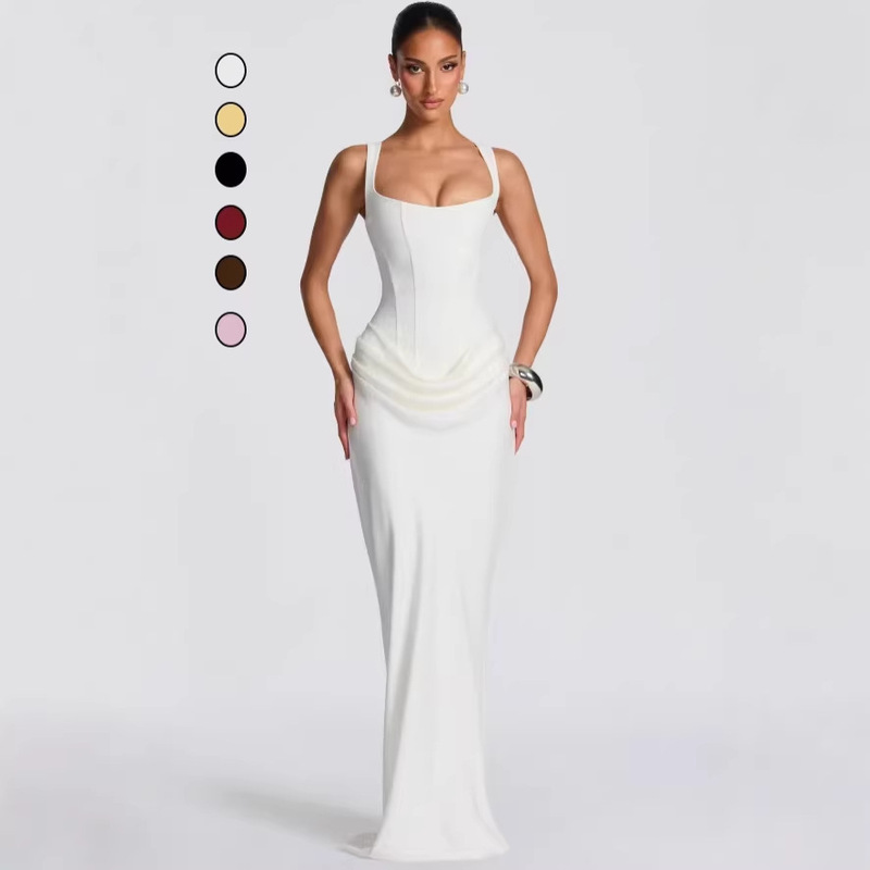 European and American Cross-Border New Style Dress, Sexy Ruched Strapless Bodycon Long Dress with Corset Waist and Elegant Fishbone Design European and American Cross-Border New Style Dress, Sexy Ruched Strapless Bodycon Long Dress with Corset Waist and Elegant Fishbone Design